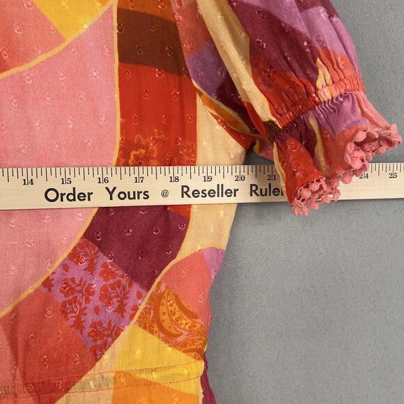 Farm Rio Dress Womens Large Red Orange Patchwork Twirl Boho Ruffle Peasant Loud - Picture 13 of 16